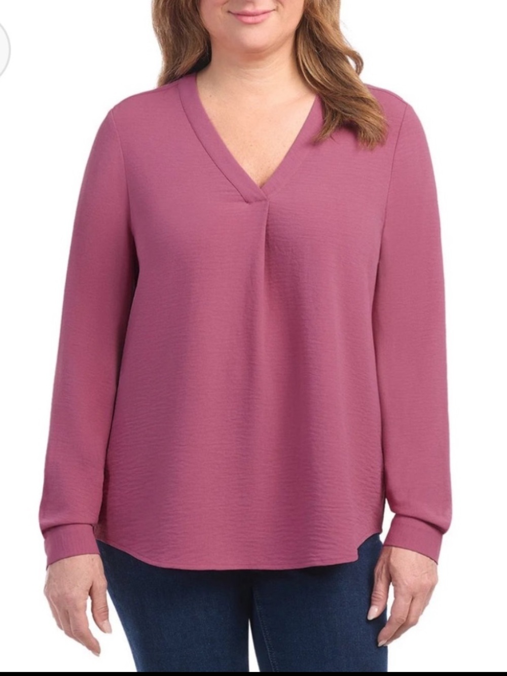 Dalia Long Sleeve Crepe Blouse in Red Violet (Pink) Large